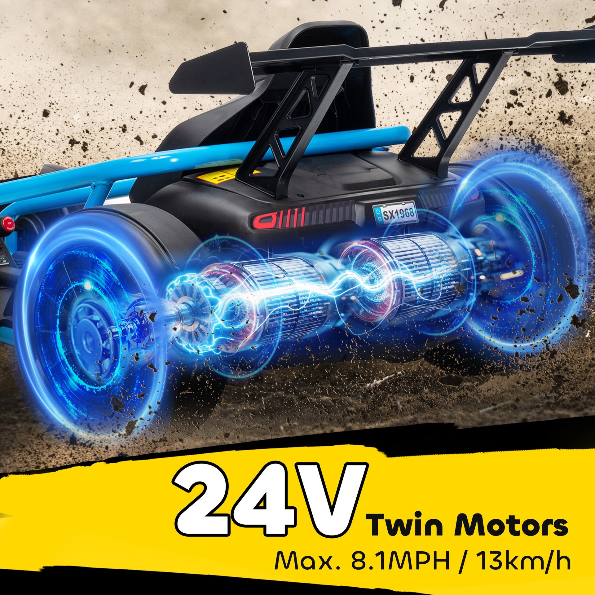 Qaba 24V 7AH Kids Electric Go Kart, 8.1 MPH Battery Powered Drift Kart with Dual Motors, Soft Start for 8-12 Years, Blue