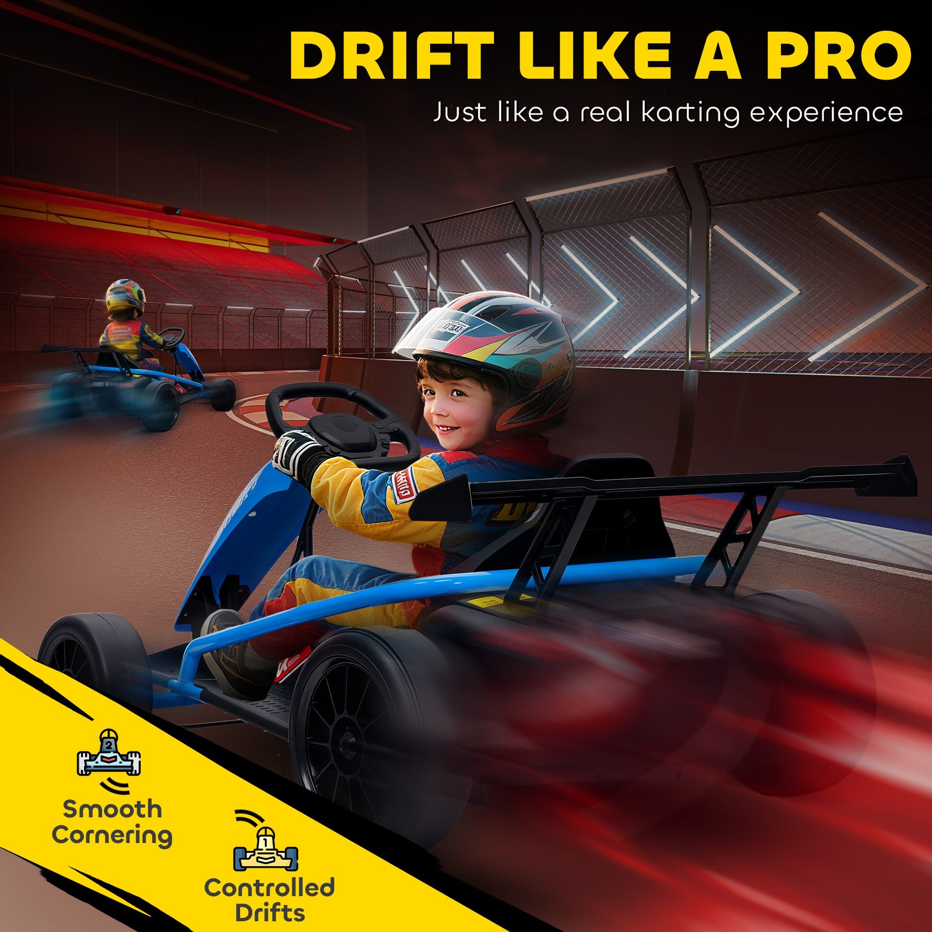 Qaba 24V 7AH Kids Electric Go Kart, 8.1 MPH Battery Powered Drift Kart with Dual Motors, Soft Start for 8-12 Years, Blue