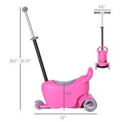 Qaba 3-in-1 Ride On Push Car, Kids Scooter, Sliding Walker, Push Rider, with Adjustable Handlebar, 3 Balanced Wheels, Removable Storage Seat, for Boys and Girls Aged 2-6 Years Olds, Pink