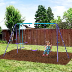 Outsunny Metal Swing Set with Glider, Two S Seats and Adjustable Height, Outdoor Heavy Duty A-Frame Kids Playset Suitable for Playground, Backyard, Purple