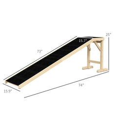 PawHut Dog Ramp for Bed, Pet Ramp for Dogs with Non-Slip Carpet and Top Platform, 74" x 16" x 25", Natural