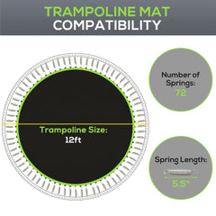 Soozier Trampoline Replacement Mat, Fits 12' Trampoline w/ 72 V-Hooks & 5.5" Springs (Spring & Frame not Included), Green