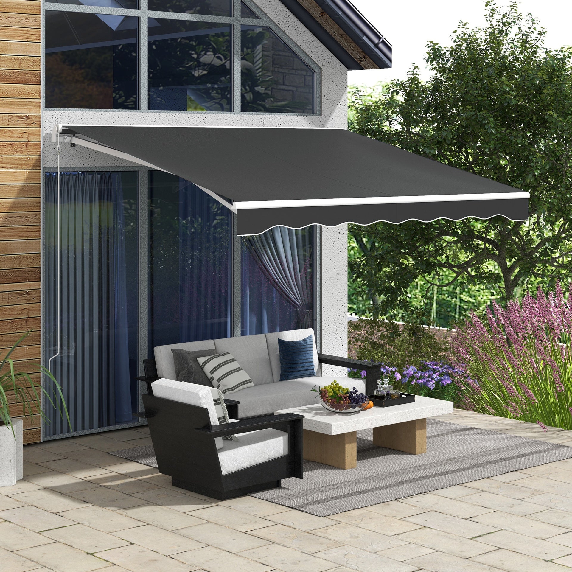 Outsunny 10' x 8' Electric Retractable Awning, Sun Shade Shelter，Remote Controller and Crank Handle for Deck, Balcony, Yard,