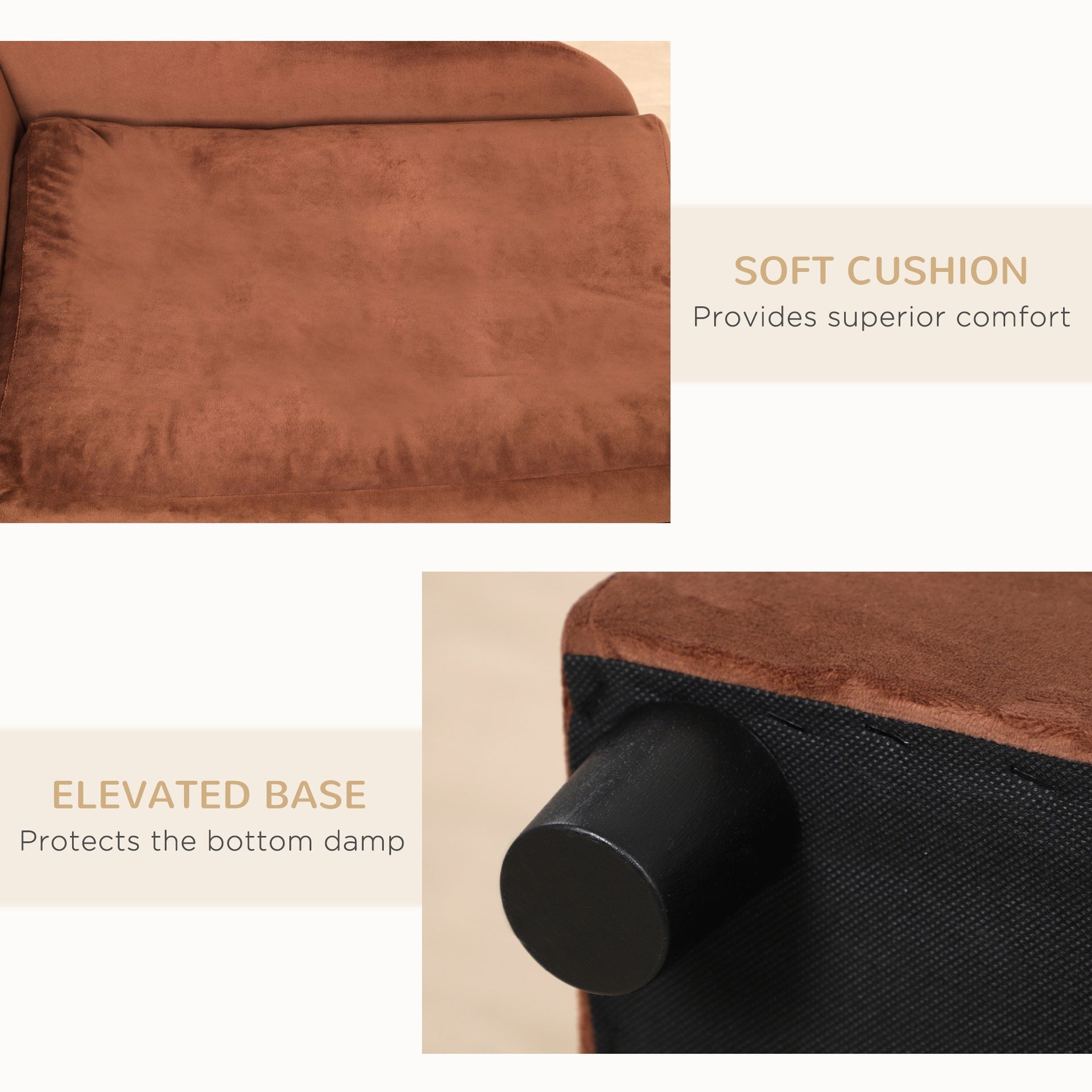PawHut Pet Sofa Bed Couch with Storage, Pet Sofa for Cats and Small Dogs, Brown