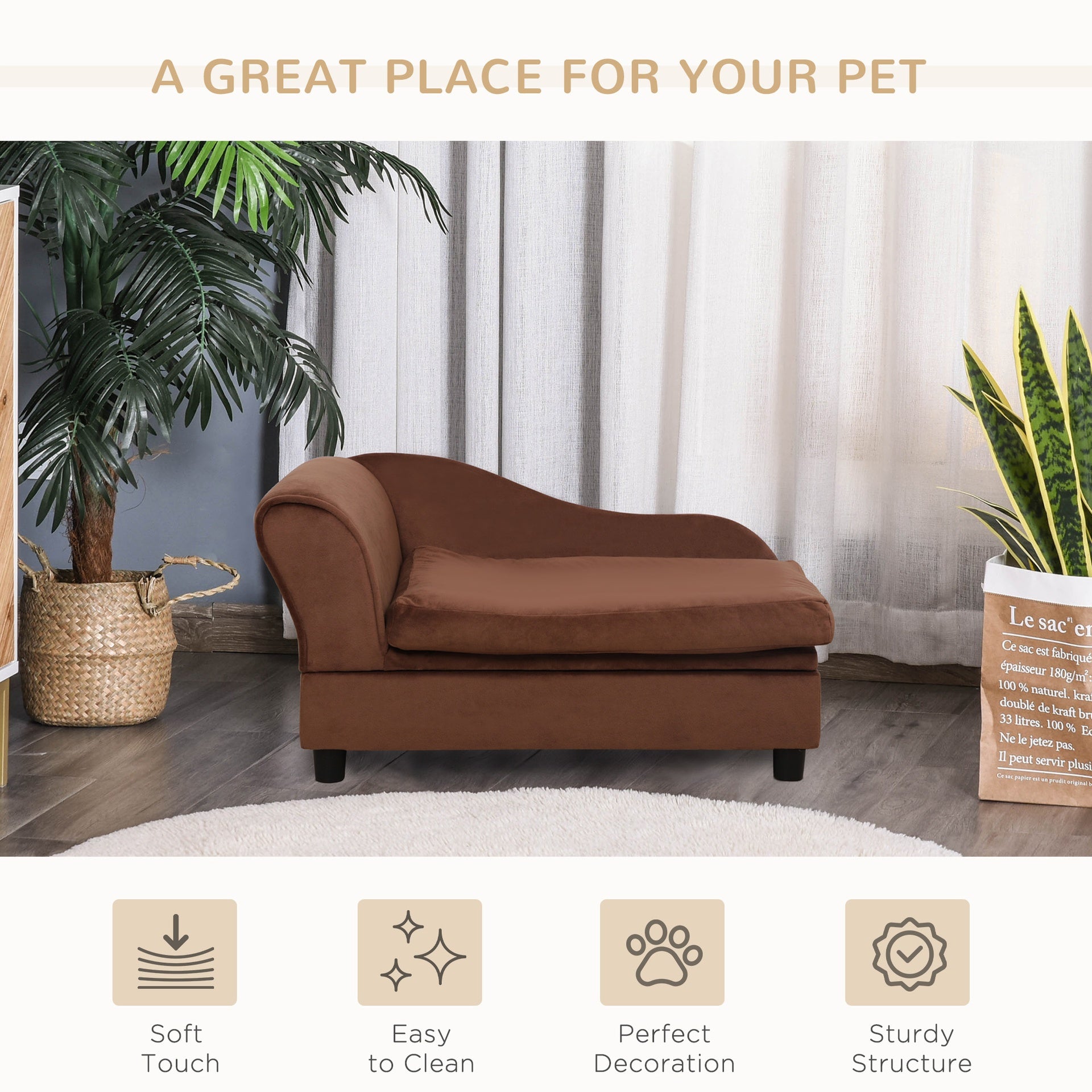PawHut Pet Sofa Bed Couch with Storage, Pet Sofa for Cats and Small Dogs, Brown