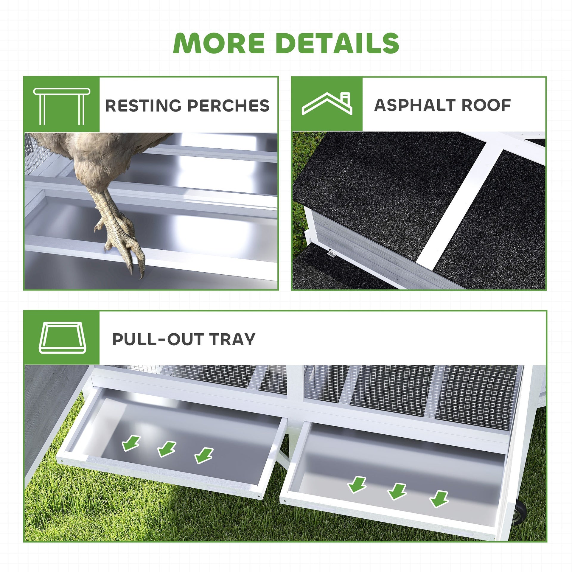 PawHut 59" Wooden Chicken Coop w/ Wheels, Handles, 2 Nesting Boxes, 2 Trays, 4 Perches, Chicken Tractor for 4-6 Chickens, Gray
