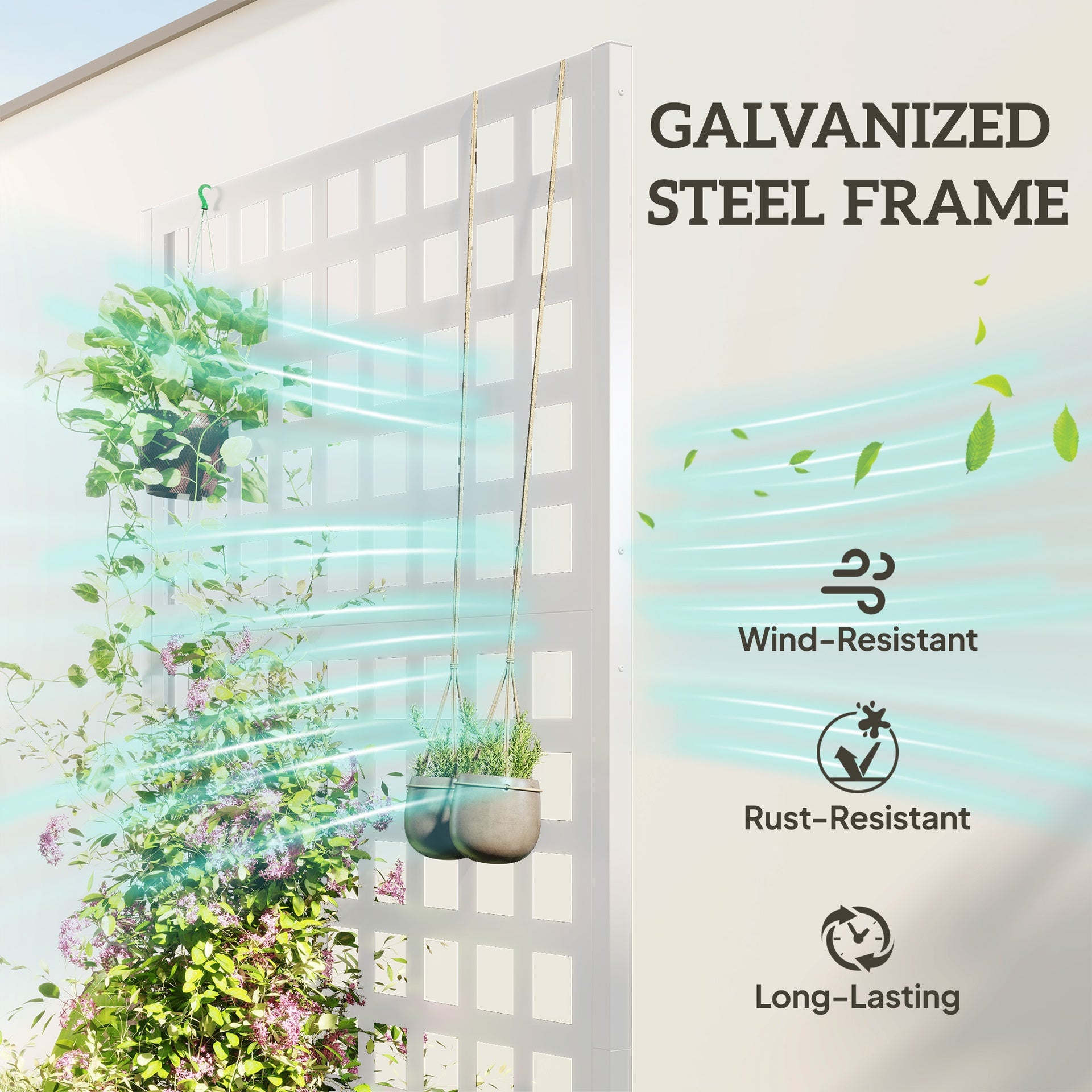 Outsunny Galvanized Raised Garden Bed Planter Box with Trellis for Climbing Plants, Vegetable, Vines, 35" x 16" x 70", White