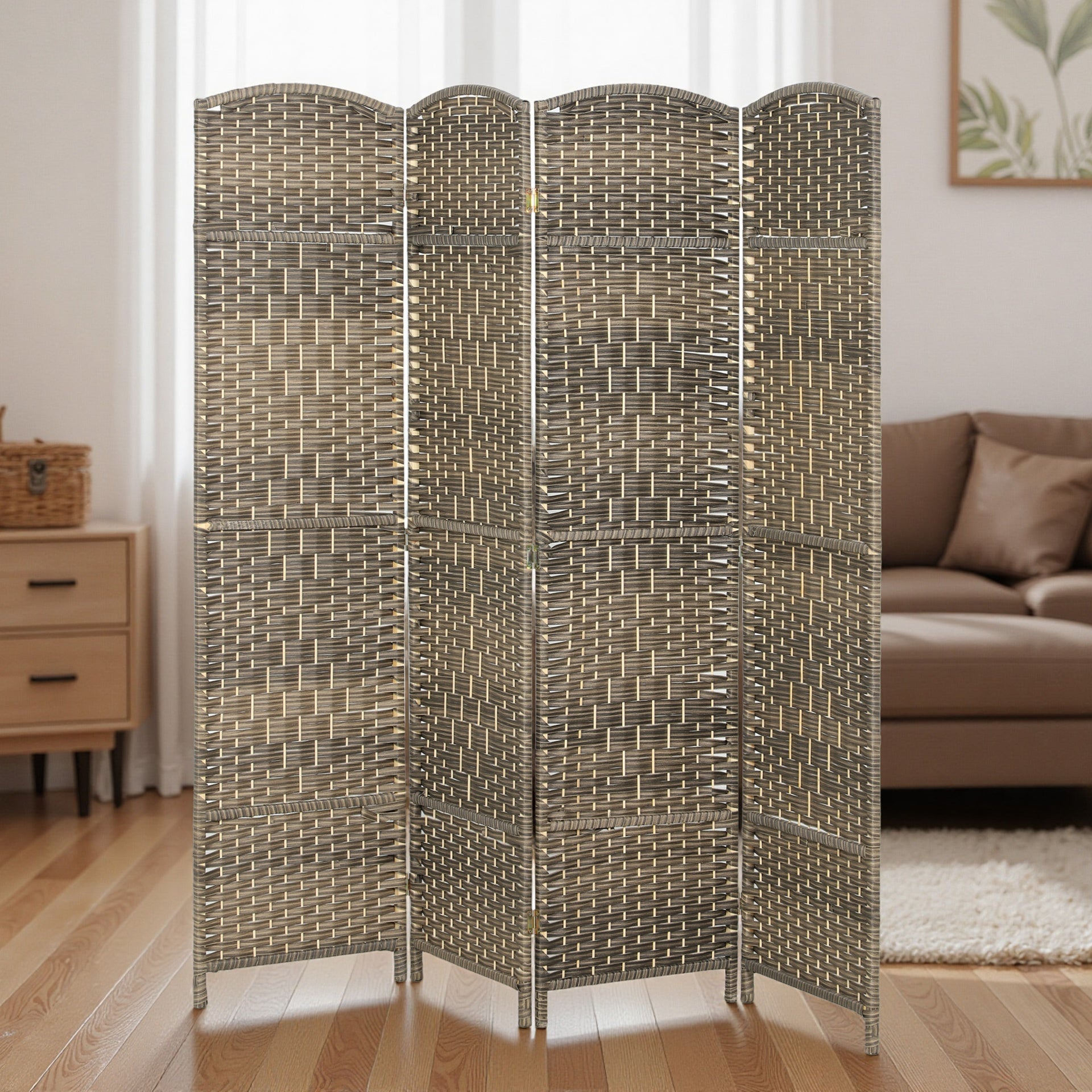 HOMCOM Folding Room Divider Screen 4 Panel 6' Tall Privacy Screen Freestanding Wood Partition for Home Office, Dark Rustic Oak
