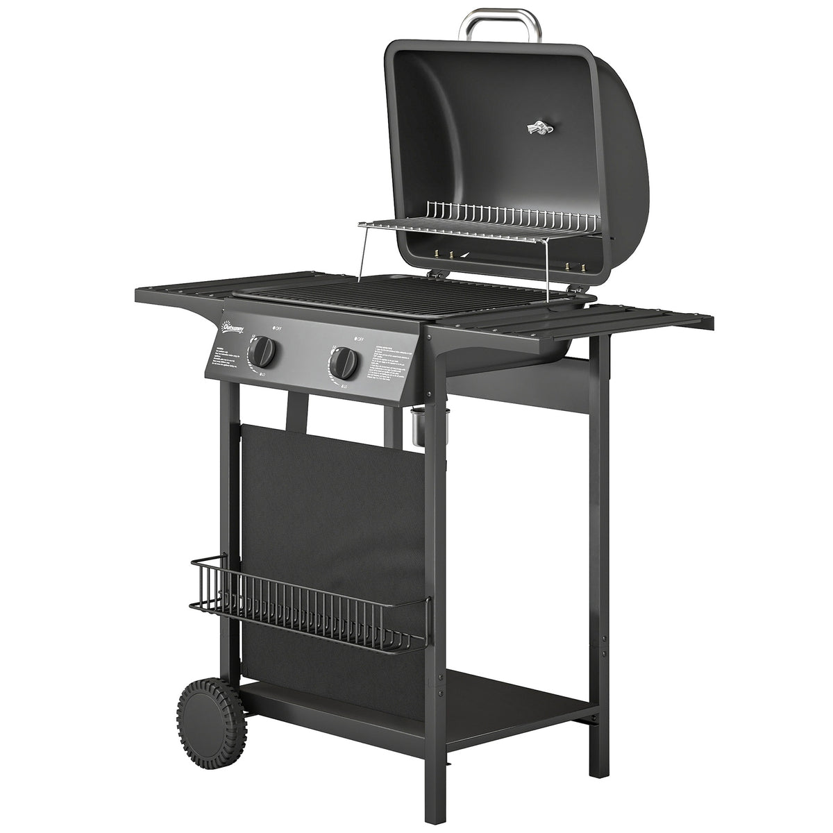 Outsunny 2 Burner Propane Gas Grill, 18000 BTU BBQ Grill with Wheels, Warming Rack, Shelf, Thermometer, Grease Cup, Black