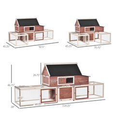 PawHut Wooden Chicken Coop, Outdoor Chicken Cage Poultry Hen House with Nesting Box, Double Runs, Asphalt Roof, Ramp