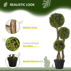HOMCOM 35.5" Artificial Ball Boxwood Topiary Tree Fake Plant in Pot for Indoor Outdoor Living Room Decoration Light Green