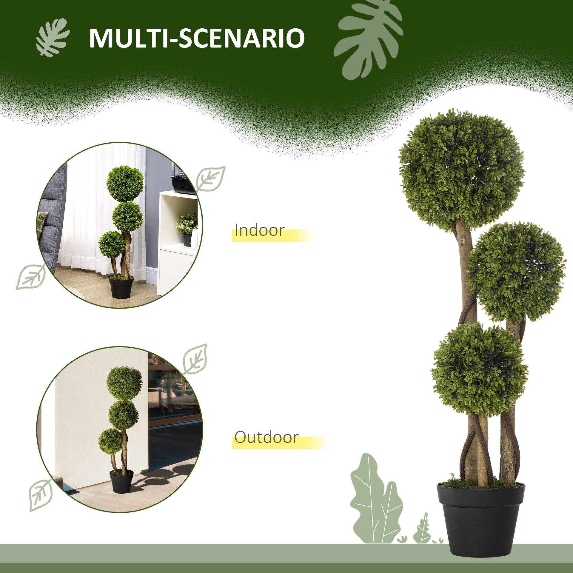 HOMCOM 35.5" Artificial Ball Boxwood Topiary Tree Fake Plant in Pot for Indoor Outdoor Living Room Decoration Light Green