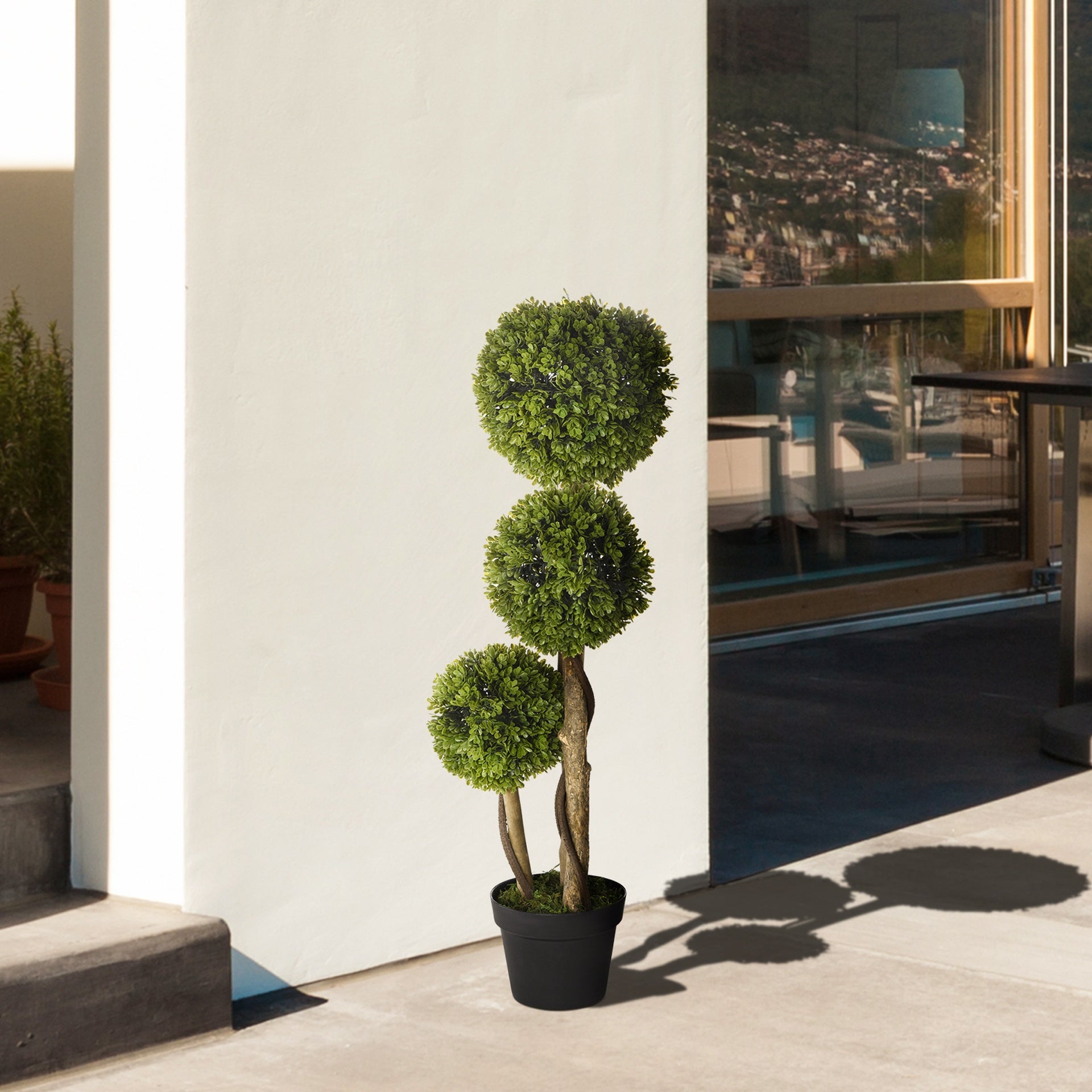 HOMCOM 35.5" Artificial Ball Boxwood Topiary Tree Fake Plant in Pot for Indoor Outdoor Living Room Decoration Light Green