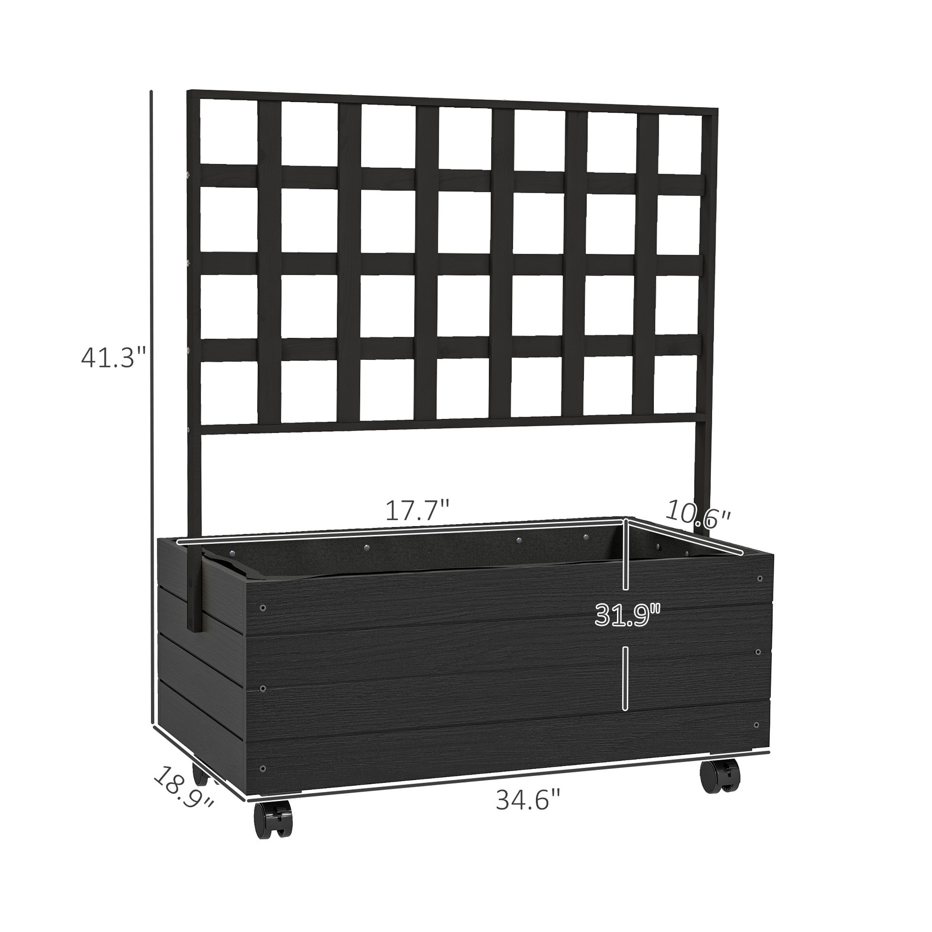 Outsunny Raised Garden Bed with Trellis and Wheels, Outdoor Planter Wooden Elevated Garden Bed for Garden, Patio, Balcony