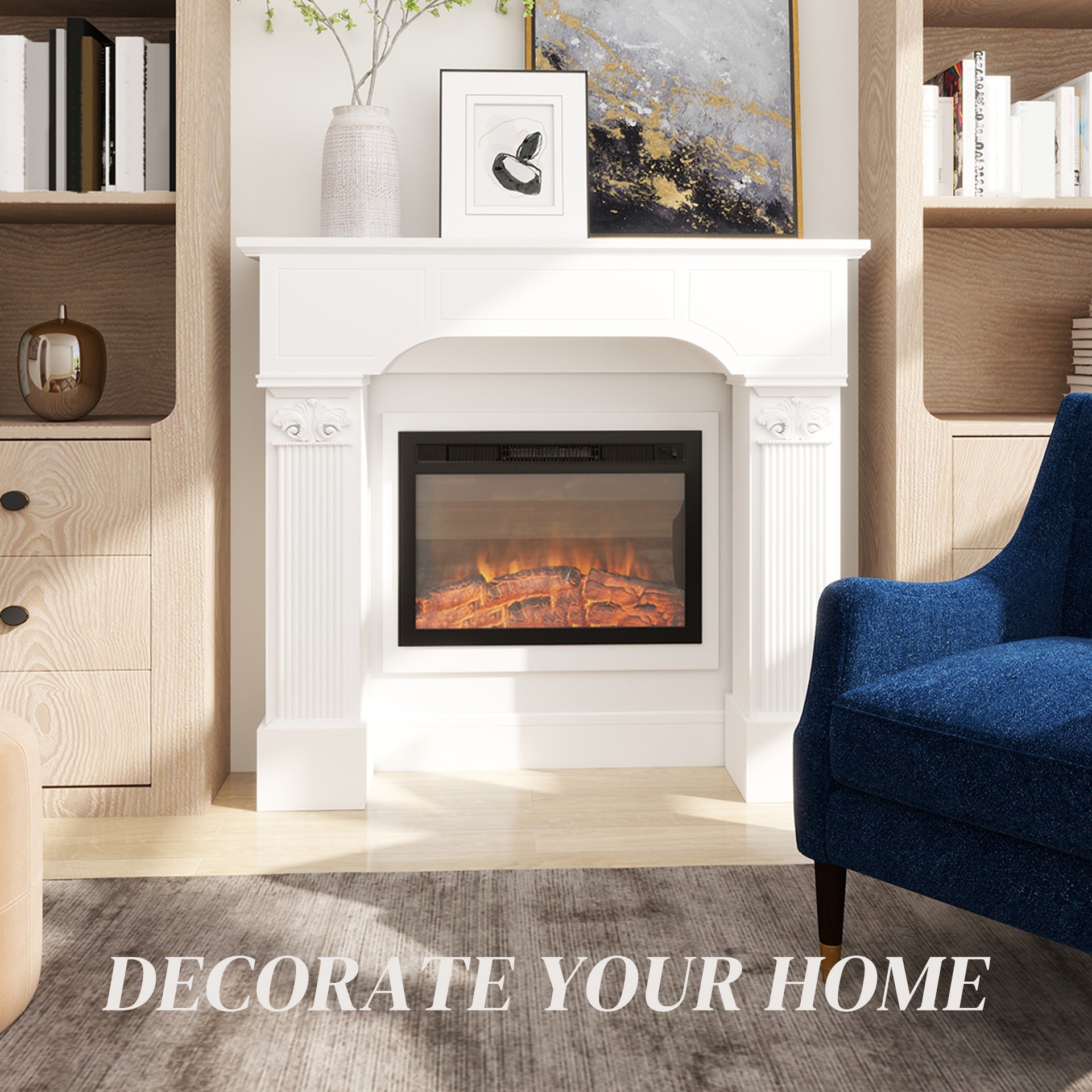 HOMCOM Baroque Fireplace Mantle, Freestanding Fireplace Surround for Electric Fireplaces, 43.3" W x 42.8" H, White