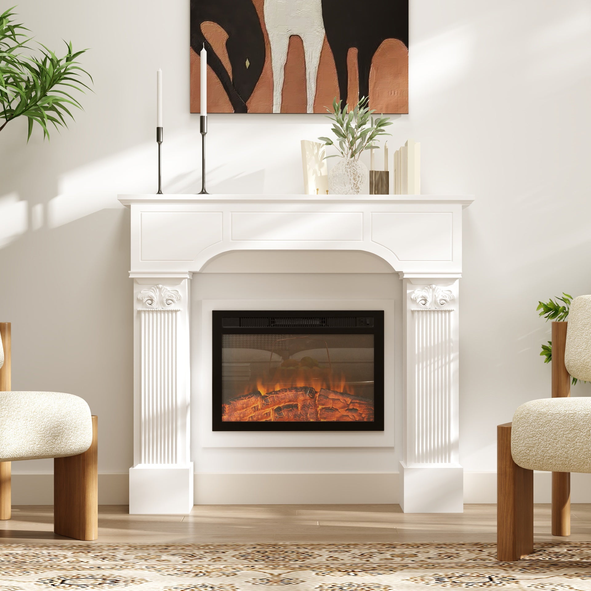 HOMCOM Baroque Fireplace Mantle, Freestanding Fireplace Surround for Electric Fireplaces, 43.3" W x 42.8" H, White