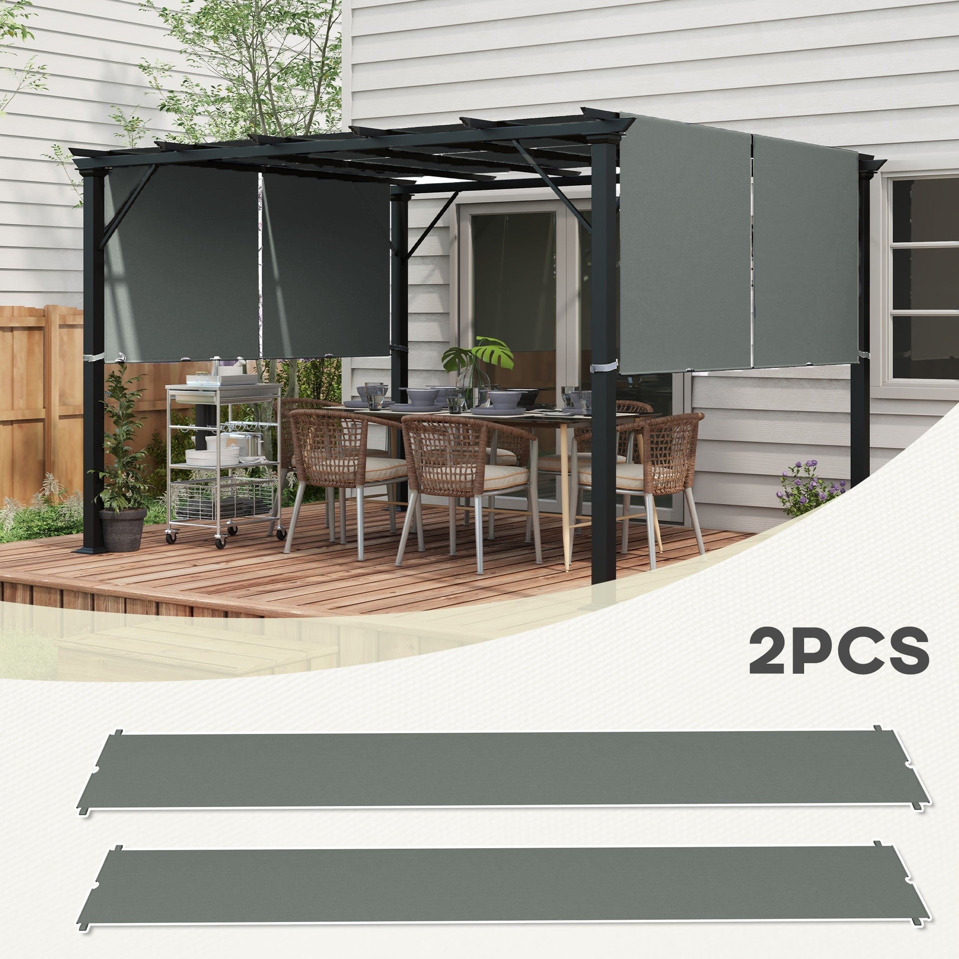 Outsunny 2 Pcs Pergola Replacement Canopy, UV Protection Pergola Shade Cover, Easy to Install, for 10 x 10ft Pergola, Dark Gray