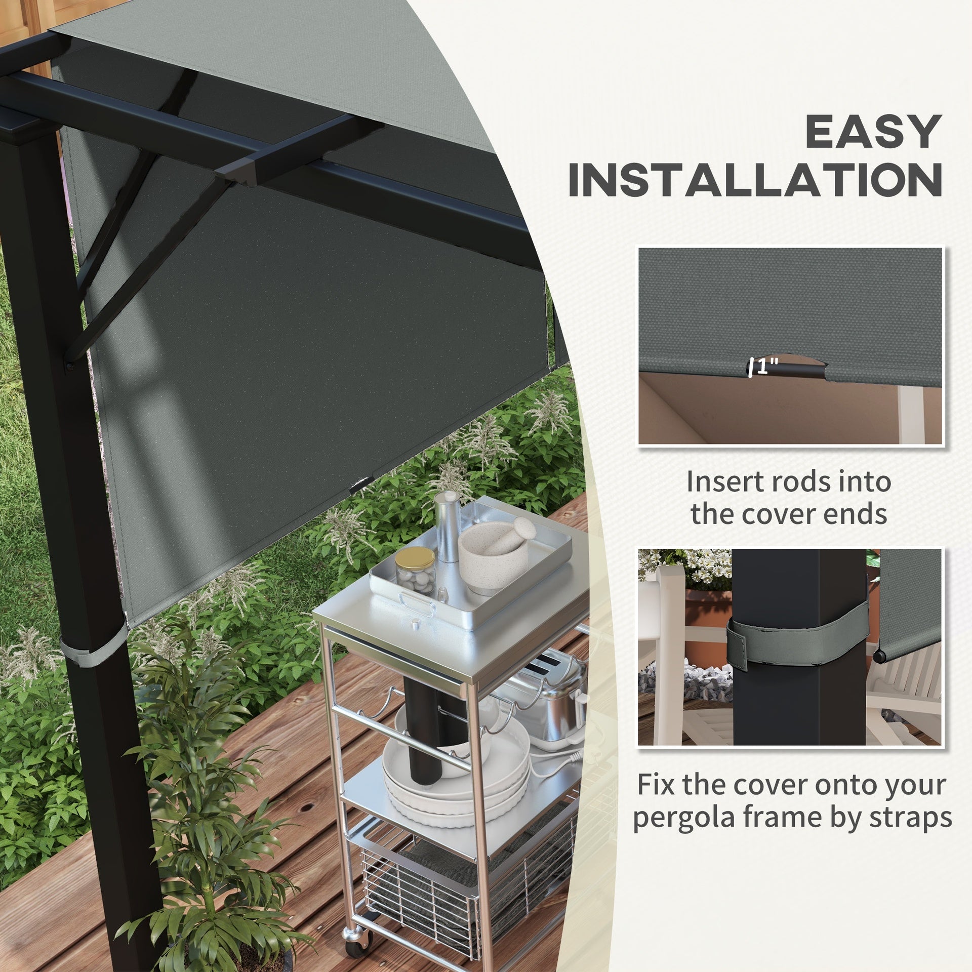 Outsunny 2 Pcs Pergola Replacement Canopy, UV Protection Pergola Shade Cover, Easy to Install, for 10 x 10ft Pergola, Dark Gray