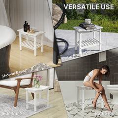 Outsunny HDPE Shower Bench, Waterproof Shower Stool with Handle, Storage Shelf, Non-Slip Pads for Indoor Outdoor, White