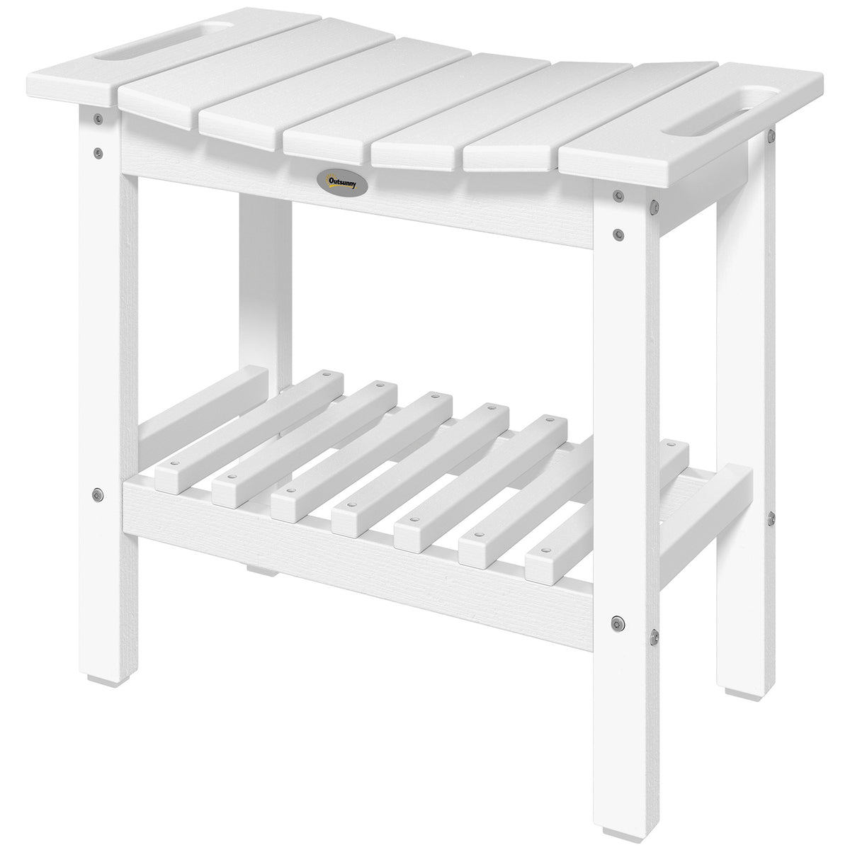 Outsunny HDPE Shower Bench, Waterproof Shower Stool with Handle, Storage Shelf, Non-Slip Pads for Indoor Outdoor, White