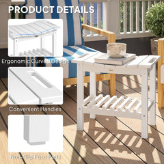 Outsunny HDPE Shower Bench, Waterproof Shower Stool with Handle, Storage Shelf, Non-Slip Pads for Indoor Outdoor, White