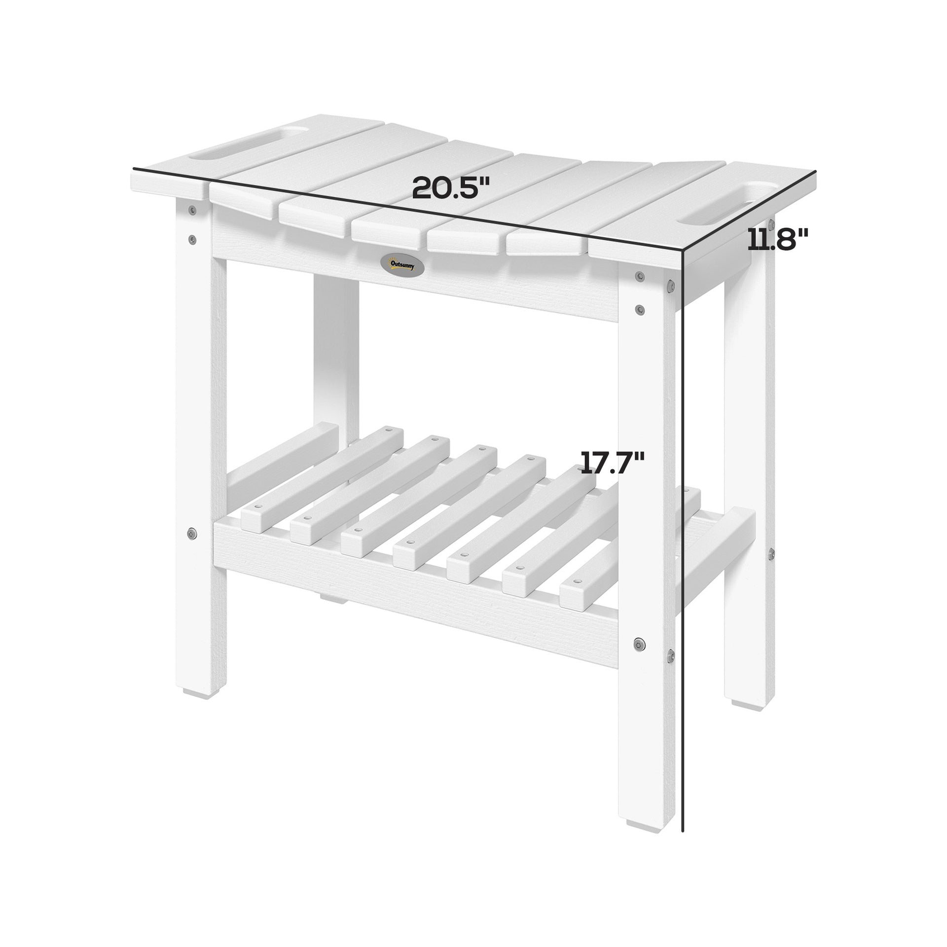 Outsunny HDPE Shower Bench, Waterproof Shower Stool with Handle, Storage Shelf, Non-Slip Pads for Indoor Outdoor, White