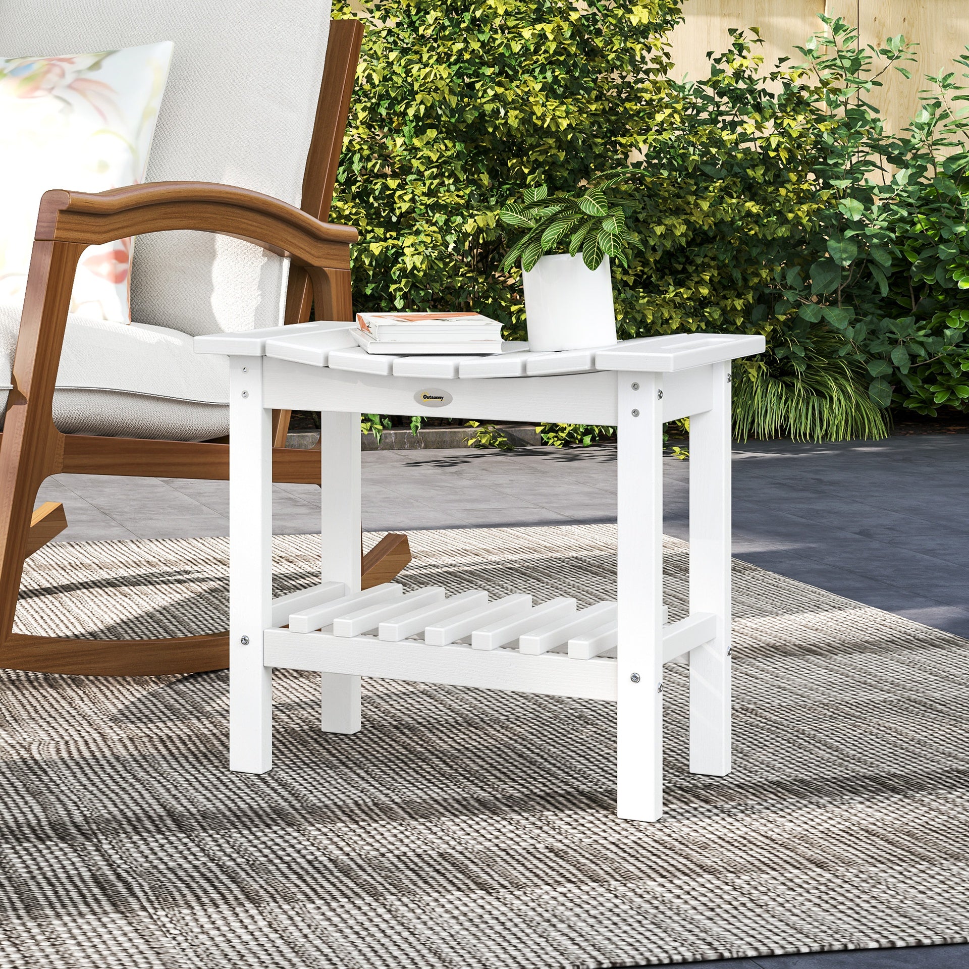 Outsunny HDPE Shower Bench, Waterproof Shower Stool with Handle, Storage Shelf, Non-Slip Pads for Indoor Outdoor, White
