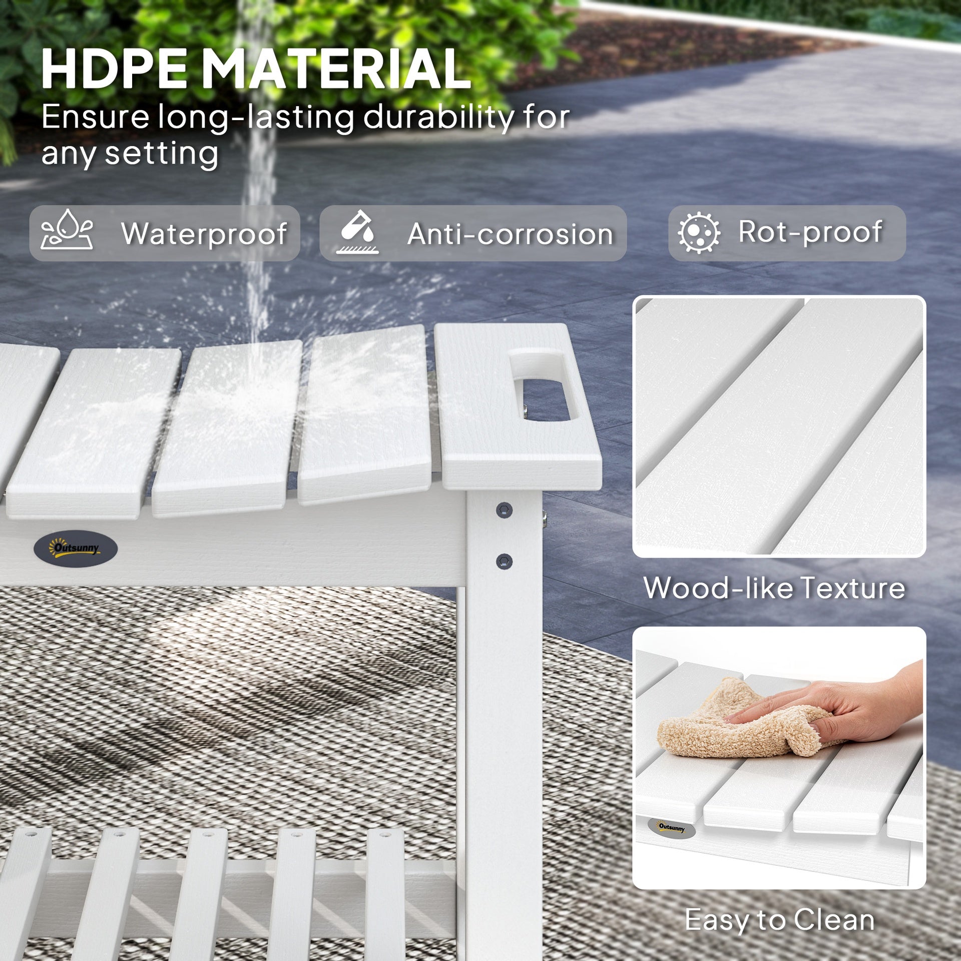 Outsunny HDPE Shower Bench, Waterproof Shower Stool with Handle, Storage Shelf, Non-Slip Pads for Indoor Outdoor, White