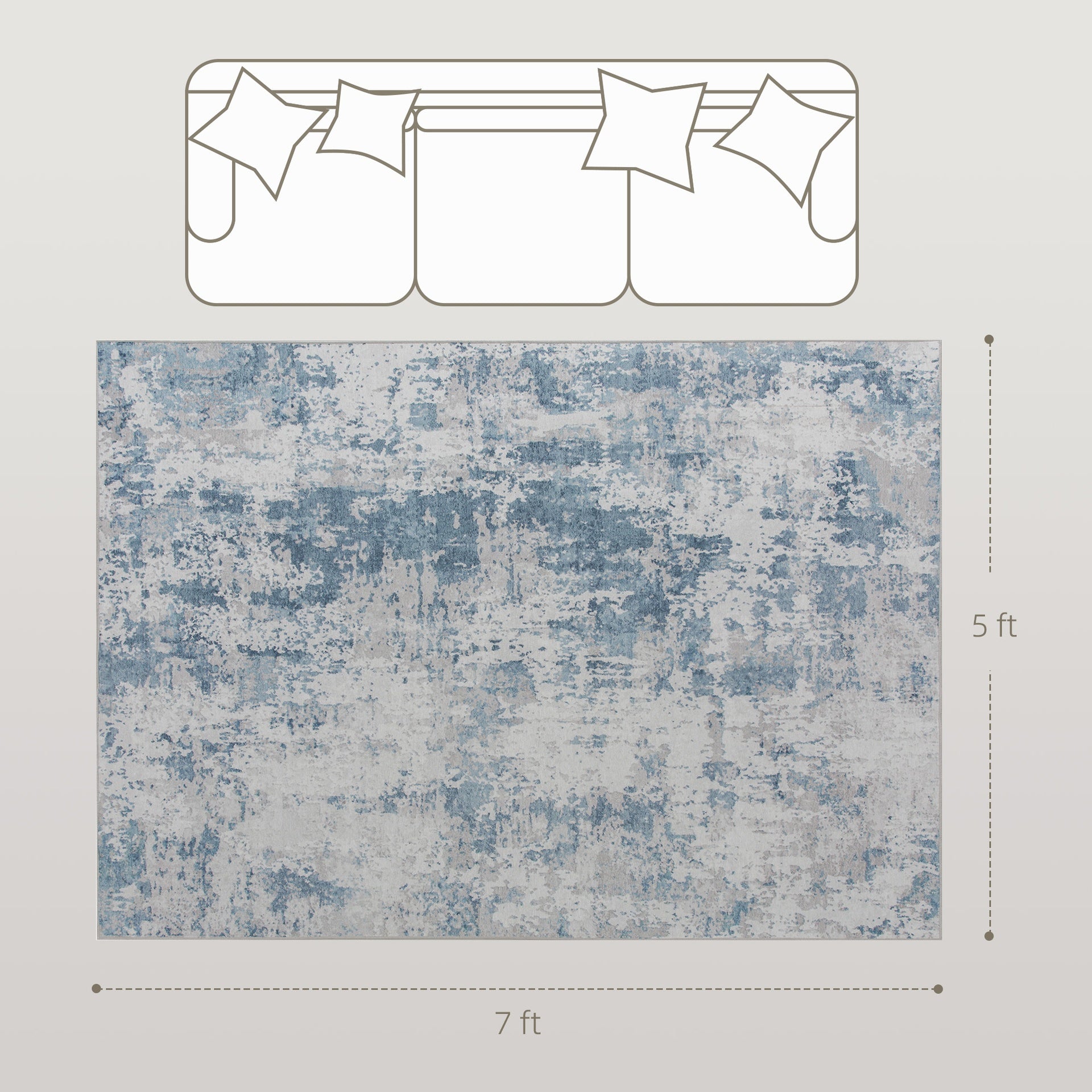 HOMCOM Area Rug 5x7, Machine Washable Rug, Non-Slip Modern Abstract Floor Carpet for Living Room, Bedroom, Dining Room, Blue