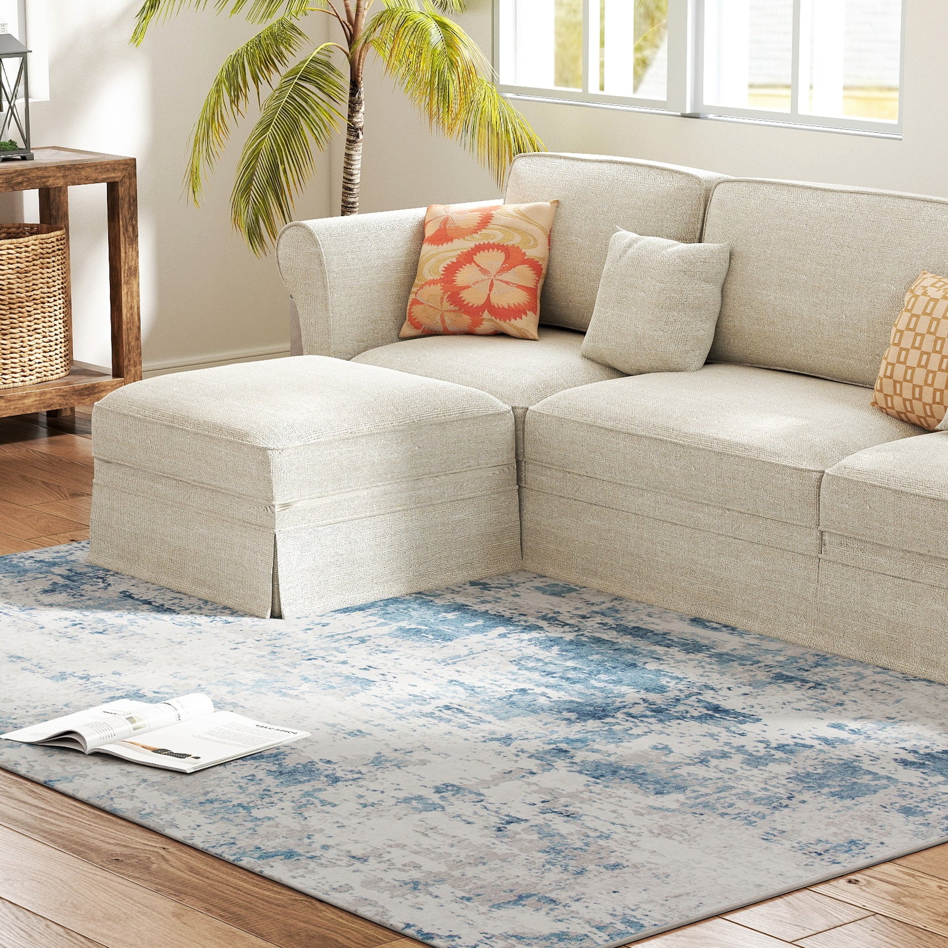 HOMCOM Area Rug 5x7, Machine Washable Rug, Non-Slip Modern Abstract Floor Carpet for Living Room, Bedroom, Dining Room, Blue