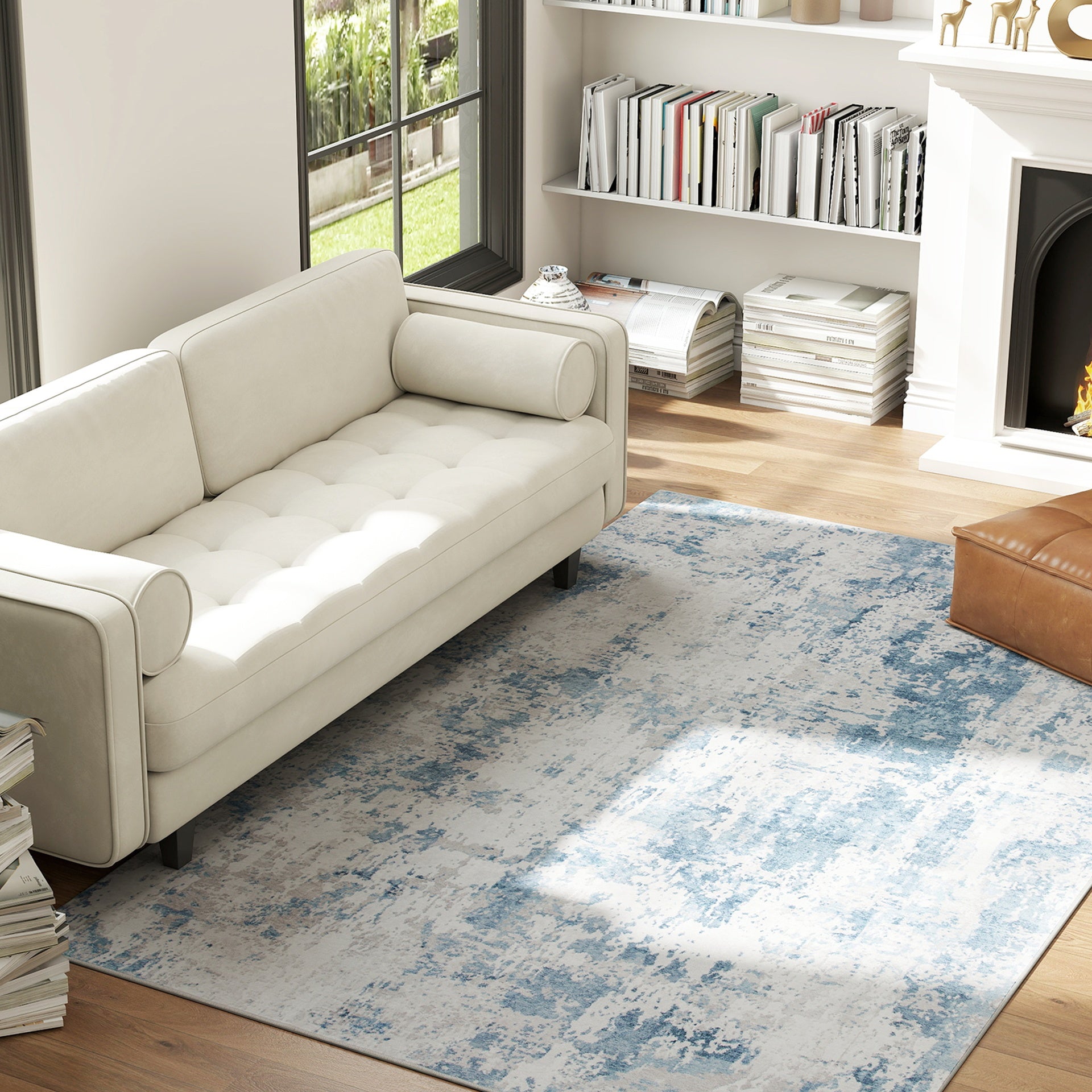 HOMCOM Area Rug 5x7, Machine Washable Rug, Non-Slip Modern Abstract Floor Carpet for Living Room, Bedroom, Dining Room, Blue
