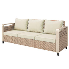 Outsunny Rattan Wicker Sofa 3-Seater Outdoor Patio Sofa with Cushions for Garden Backyard Porch Beige