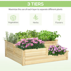 Outsunny 3 Tier Raised Flower Bed Outdoor Planter Box Wooden Garden Bed, Open Bottom for Plants, 42.5"x34.75"x14.25", Natural