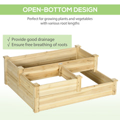 Outsunny 3 Tier Raised Flower Bed Outdoor Planter Box Wooden Garden Bed, Open Bottom for Plants, 42.5"x34.75"x14.25", Natural