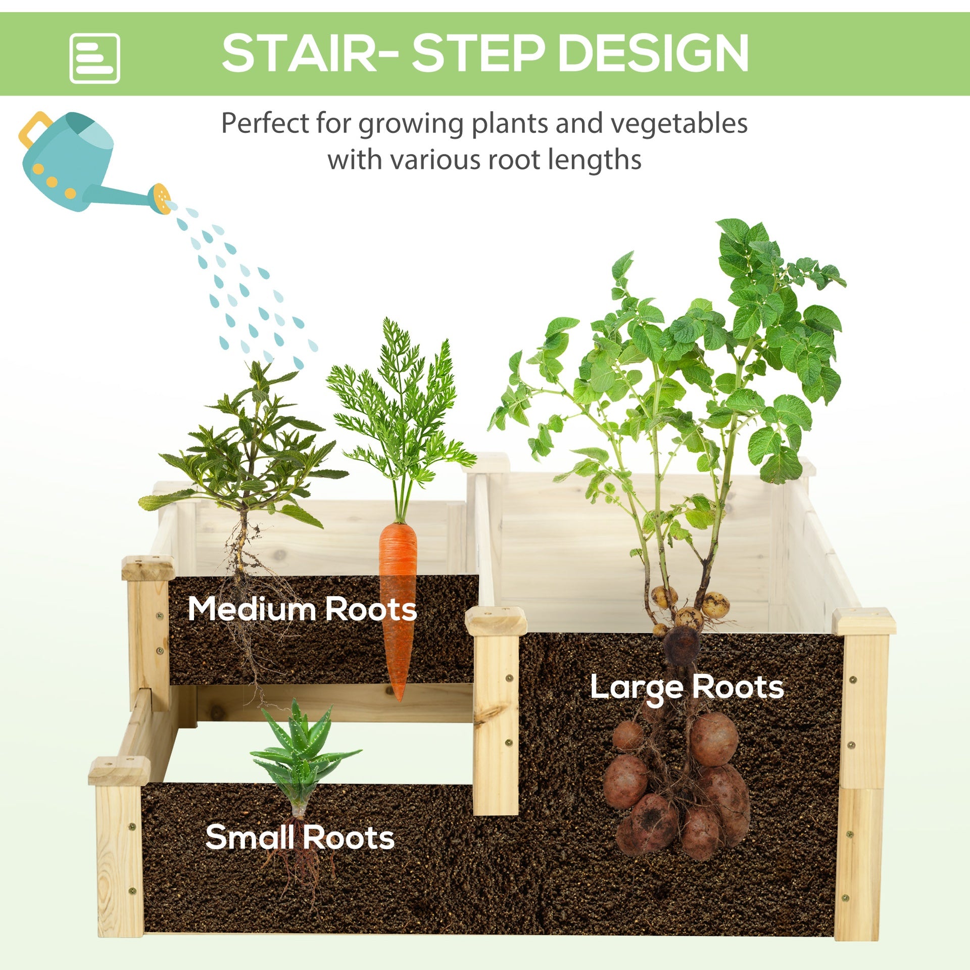 Outsunny 3 Tier Raised Flower Bed Outdoor Planter Box Wooden Garden Bed, Open Bottom for Plants, 42.5"x34.75"x14.25", Natural