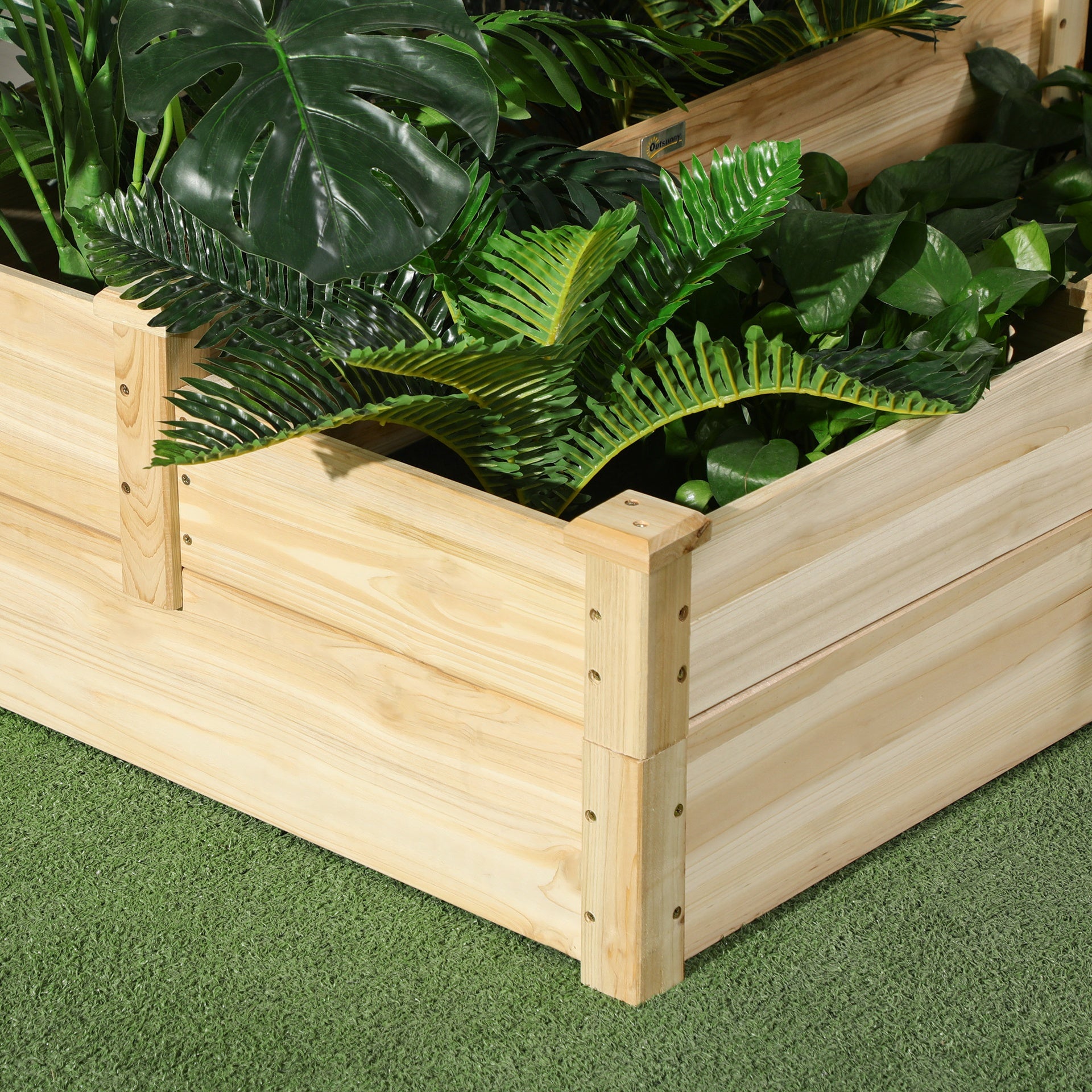 Outsunny 3 Tier Raised Flower Bed Outdoor Planter Box Wooden Garden Bed, Open Bottom for Plants, 42.5"x34.75"x14.25", Natural