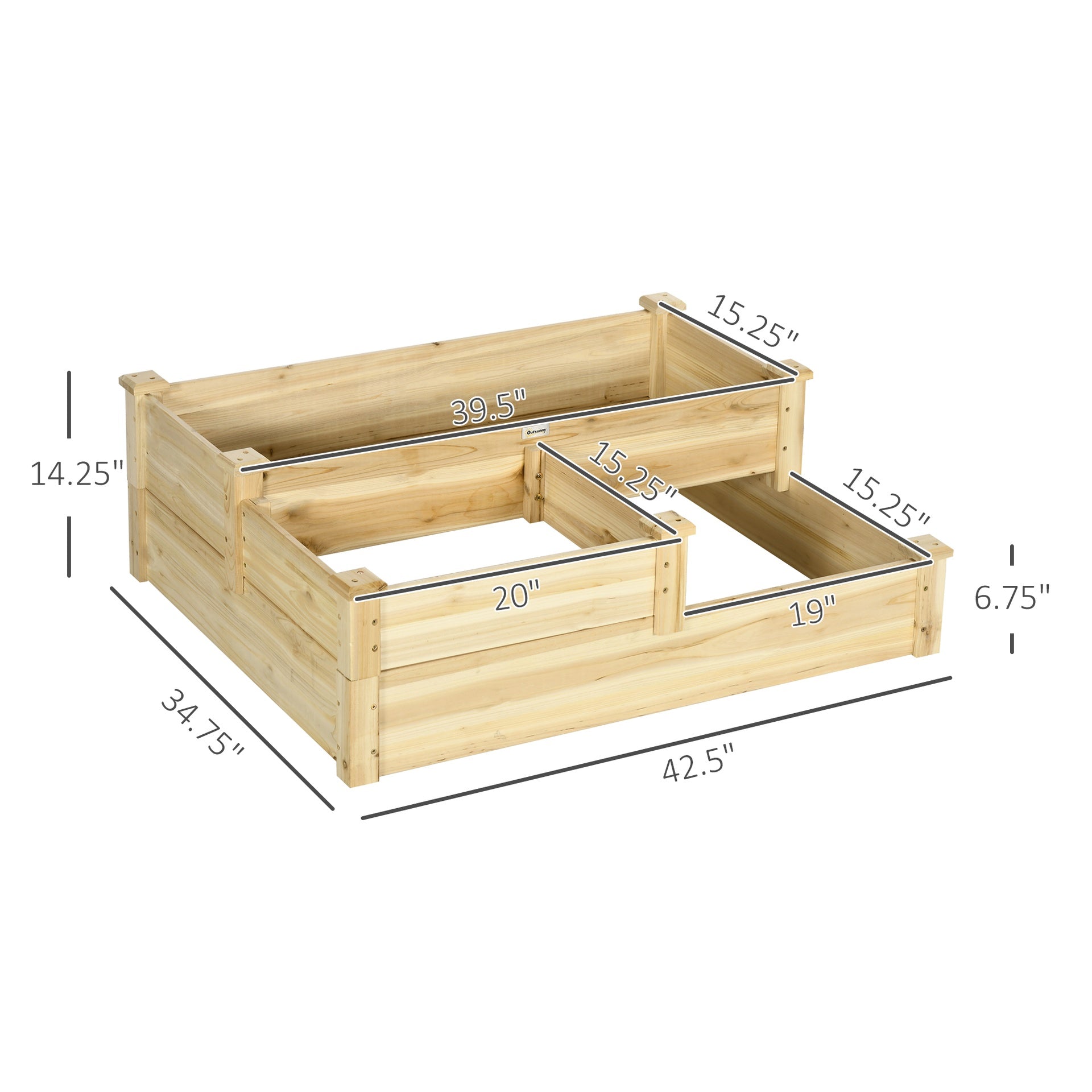 Outsunny 3 Tier Raised Flower Bed Outdoor Planter Box Wooden Garden Bed, Open Bottom for Plants, 42.5"x34.75"x14.25", Natural