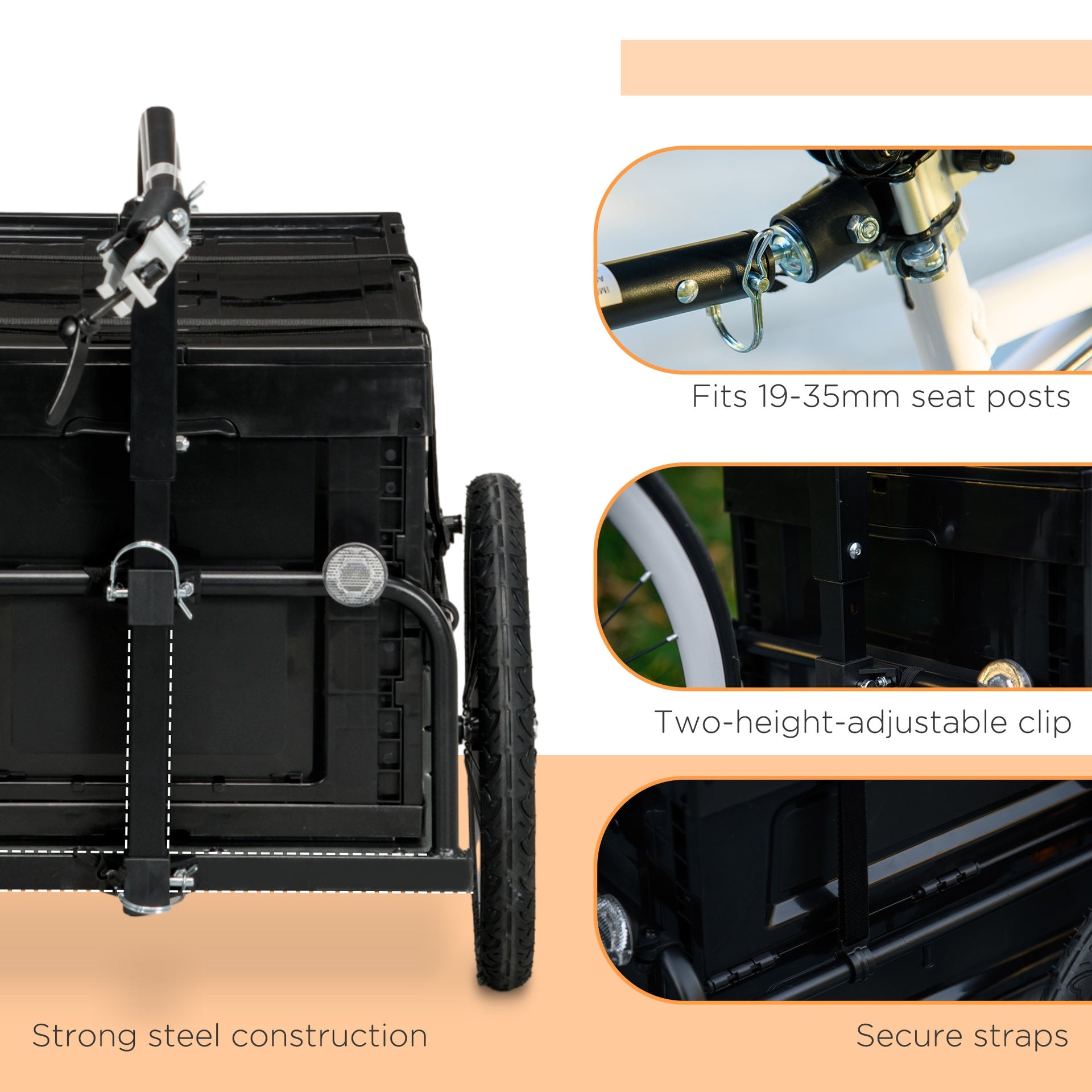 Aosom Trailer for Bike, Bicycle Cargo Trailer with Removable Storage Box, Galvanized Bottom