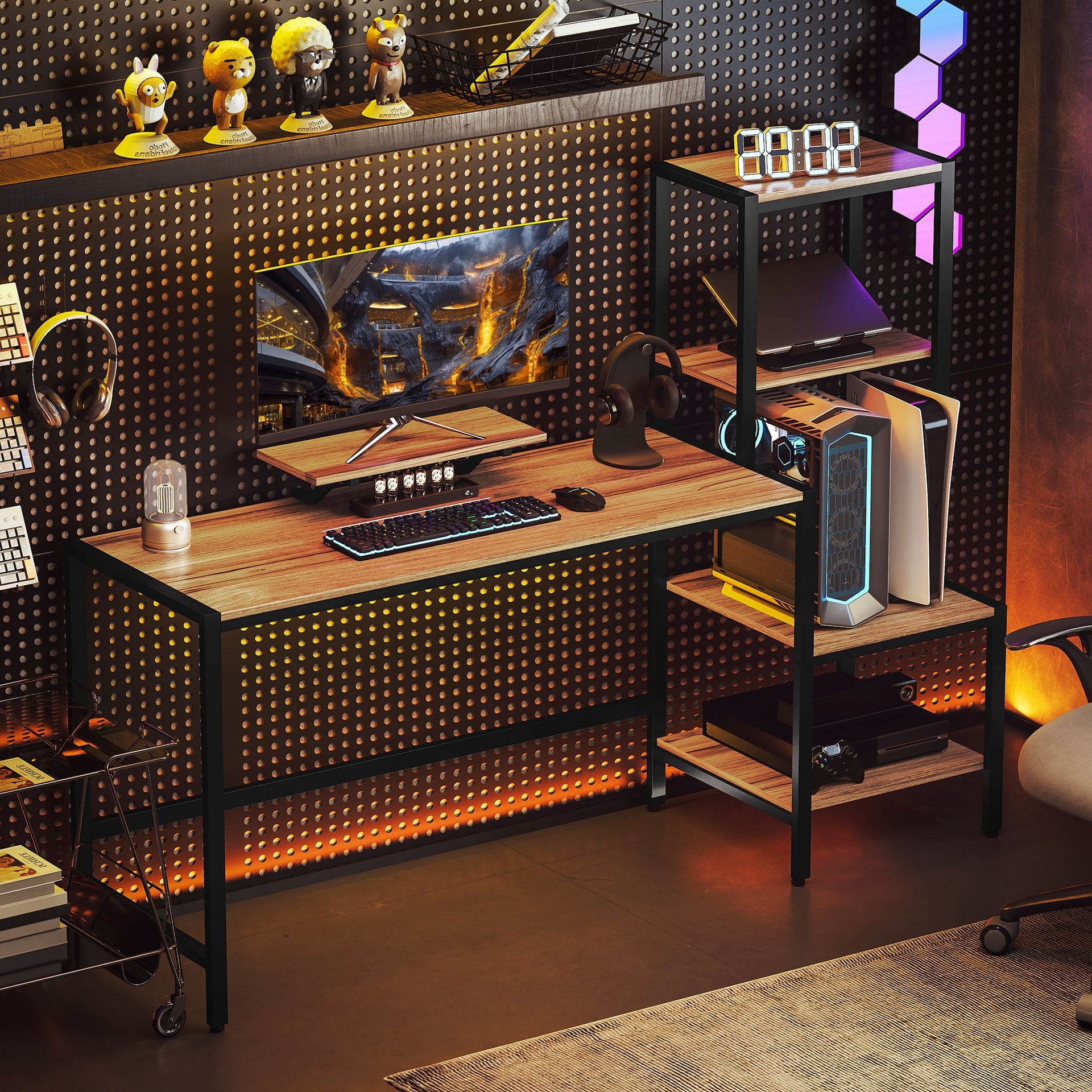 HOMCOM Computer Desk, 67" CPU Desk with Monitor Stand, Reversible 4-Tier Shelf, Industrial Writing Desk for Study Room, Brown