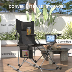 Outsunny Folding Rocking Camping Chairs, Portable Chairs with Headrest, Cooler Bag, Cup Holder, Carry Bag, 2 Pack, Black