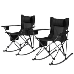 Outsunny Folding Rocking Camping Chairs, Portable Chairs with Headrest, Cooler Bag, Cup Holder, Carry Bag, 2 Pack, Black