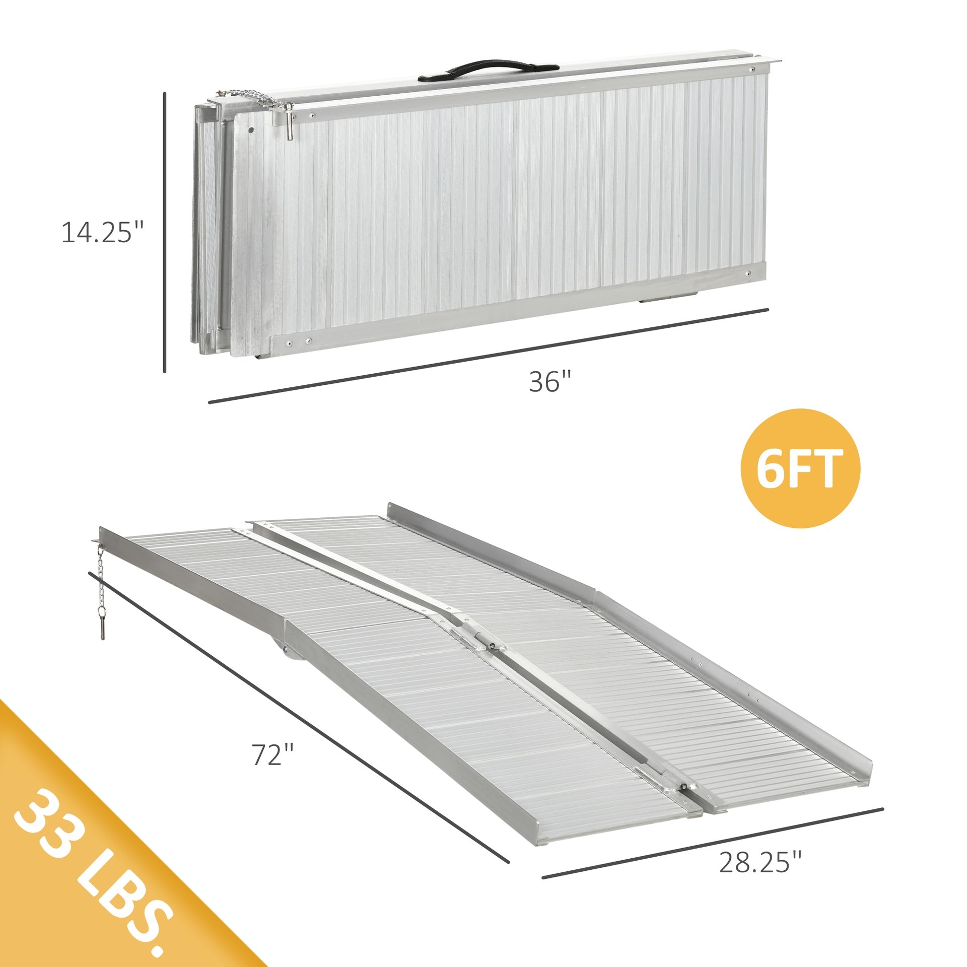 HOMCOM Textured Aluminum Folding Wheelchair Ramp, 6'