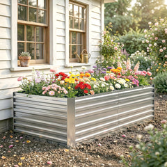 Outsunny Galvanized Raised Garden Bed, Steel Outdoor Planters with Reinforced Rods, 71" x 36" x 23", Silver
