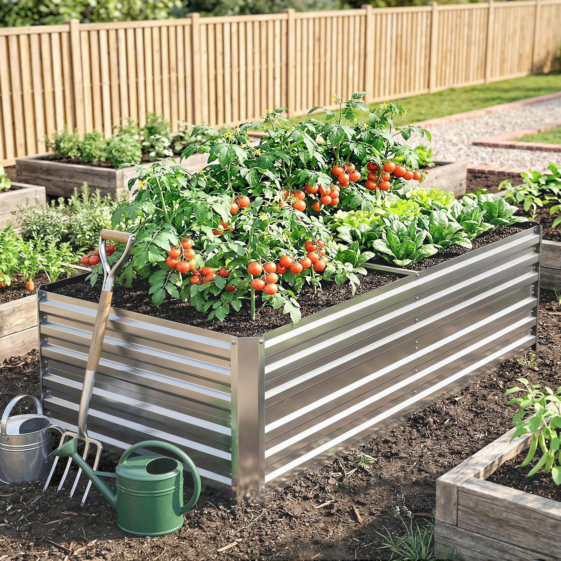 Outsunny Galvanized Raised Garden Bed, Steel Outdoor Planters with Reinforced Rods, 71" x 36" x 23", Silver