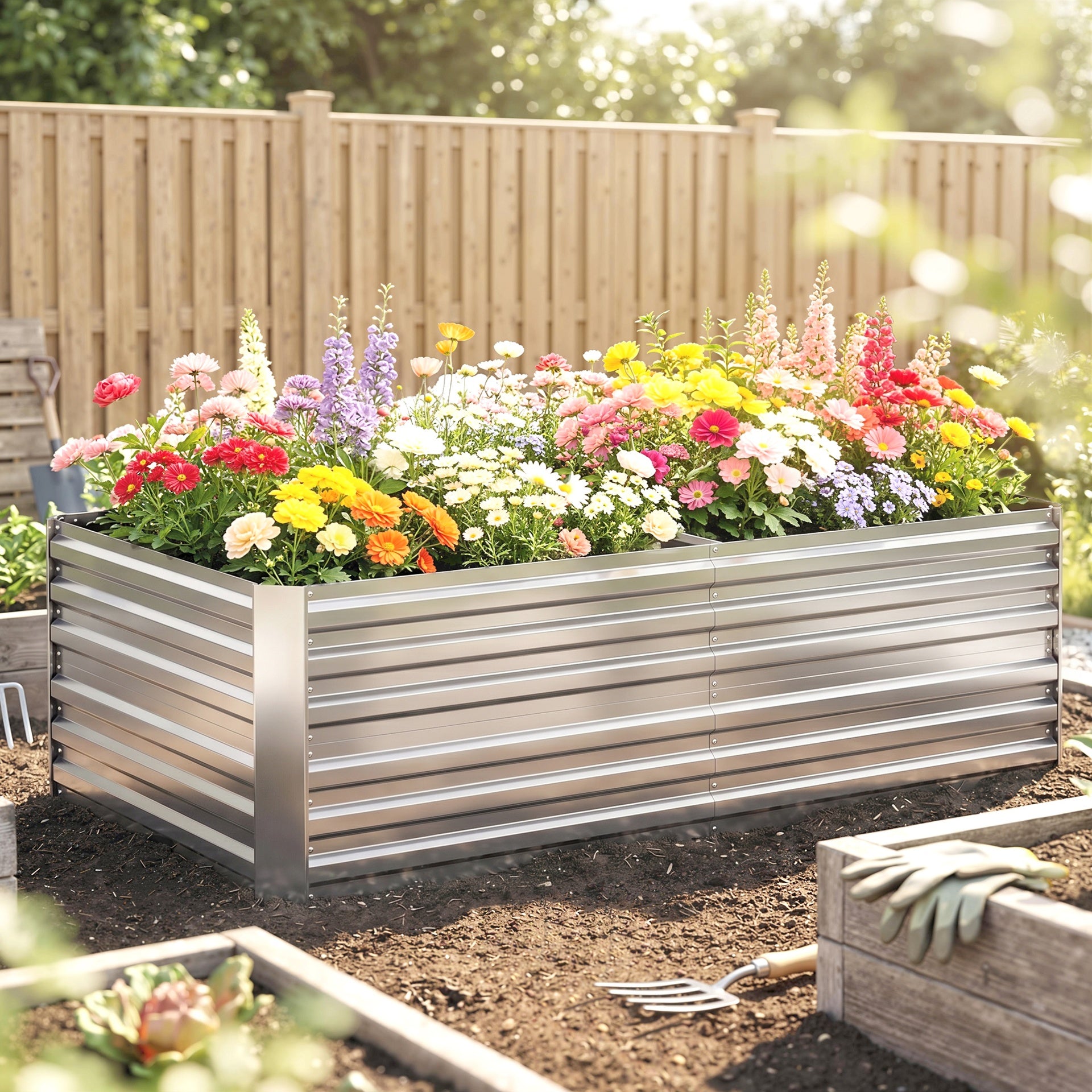 Outsunny Galvanized Raised Garden Bed, Steel Outdoor Planters with Reinforced Rods, 71" x 36" x 23", Silver