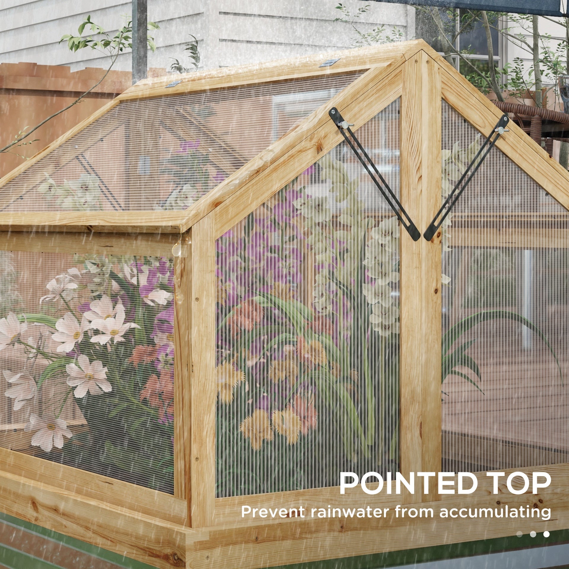 Outsunny Raised Garden Flower Bed Kit with Greenhouse, Wooden Cold Frame Planter, 35.5" x 31.5" x 36", Natural