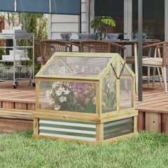 Outsunny Raised Garden Flower Bed Kit with Greenhouse, Wooden Cold Frame Planter, 35.5" x 31.5" x 36", Natural