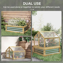 Outsunny Raised Garden Flower Bed Kit with Greenhouse, Wooden Cold Frame Planter, 35.5" x 31.5" x 36", Natural