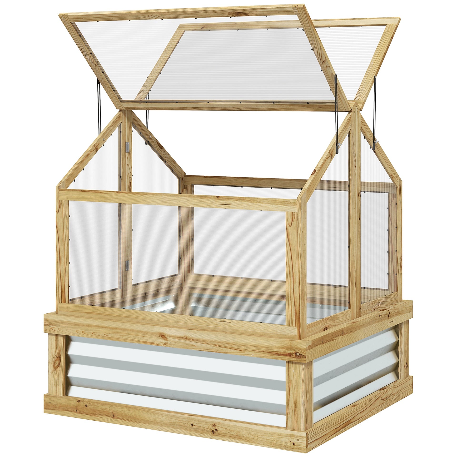 Outsunny Raised Garden Flower Bed Kit with Greenhouse, Wooden Cold Frame Planter, 35.5" x 31.5" x 36", Natural
