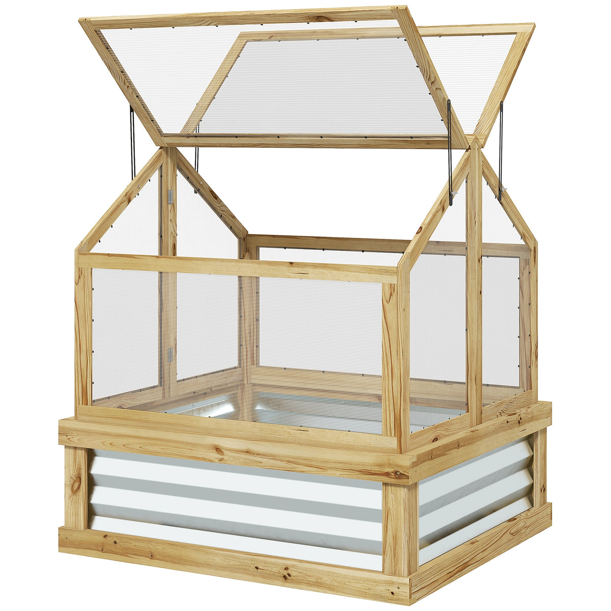 Outsunny Raised Garden Flower Bed Kit with Greenhouse, Wooden Cold Frame Planter, 35.5" x 31.5" x 36", Natural